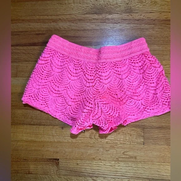 Lilly Pulitzer Claudette Crocheted Pink Shorts Small Coral Reef Pull On Beach(D) - Picture 2 of 8